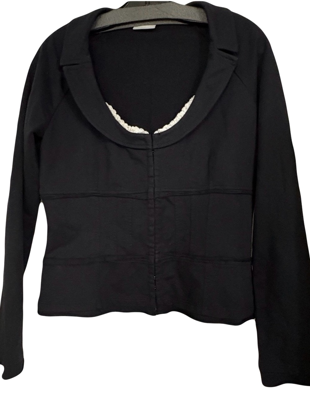 STEFANEL Italy Women's L Black Cotton Knit Shrunken CardiganCorset Jacket VTG 90